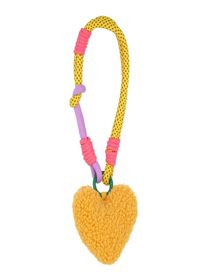 Dhdfisd Plush Heart Keychain Y2k Cute Aesthetic Pom Pom Keychain Braided Rope Keychain Bag Charms Car Wrist Strap Lanyard (yellow heart) - Image 1
